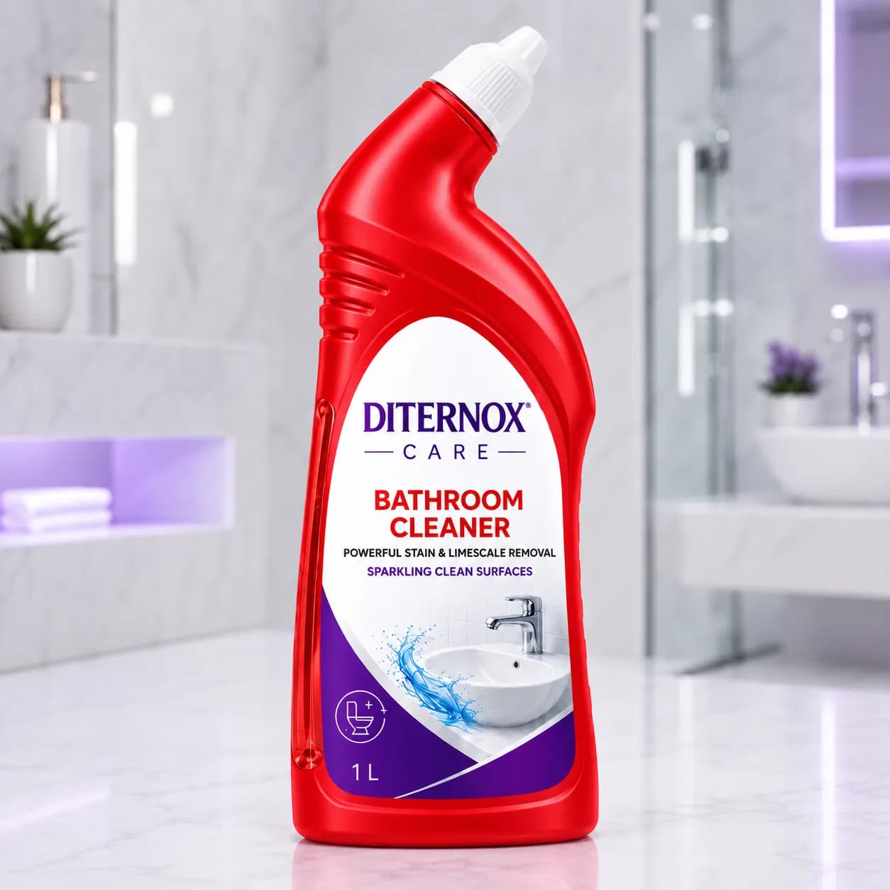 Diternox Care Bathroom Cleaner Liquid 1 Litre – Bathroom Surface Cleaner for Stain and Limescale Removal