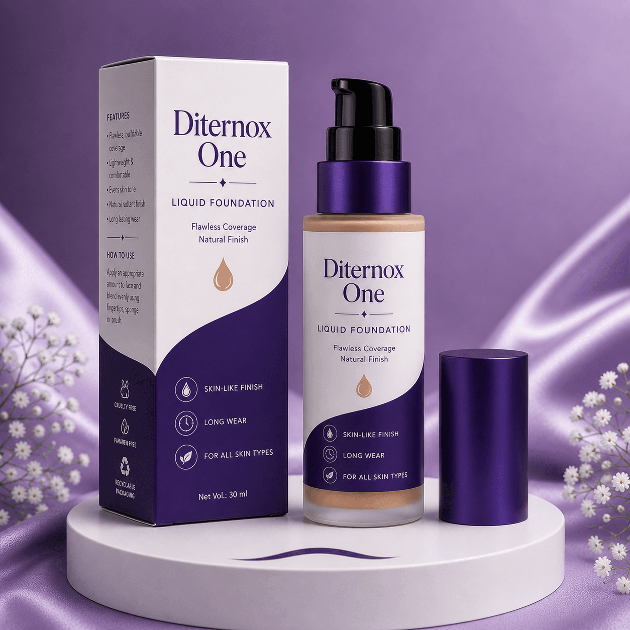 Diternox One Liquid Foundation 35 Ml | Natural Skin-Like Finish | Long Wear | For All Skin Types