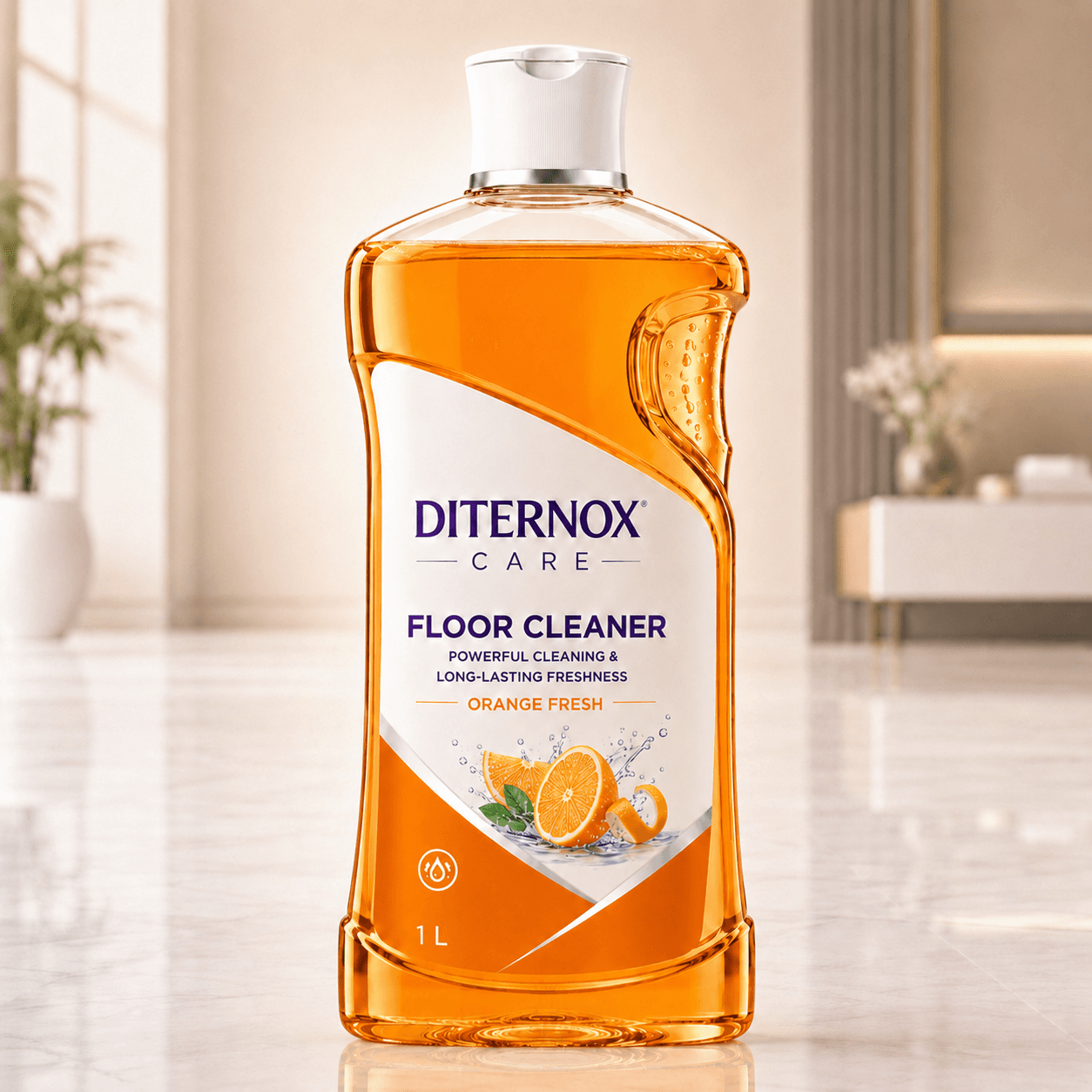 Diternox Care Floor Cleaner, Orange Fresh, 1 L | Powerful Cleaning & Long-Lasting Freshness