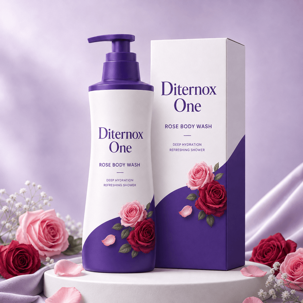 Diternox One Rose Body Wash 500 ml – Deep Hydration, Refreshing Shower, Pump Bottle