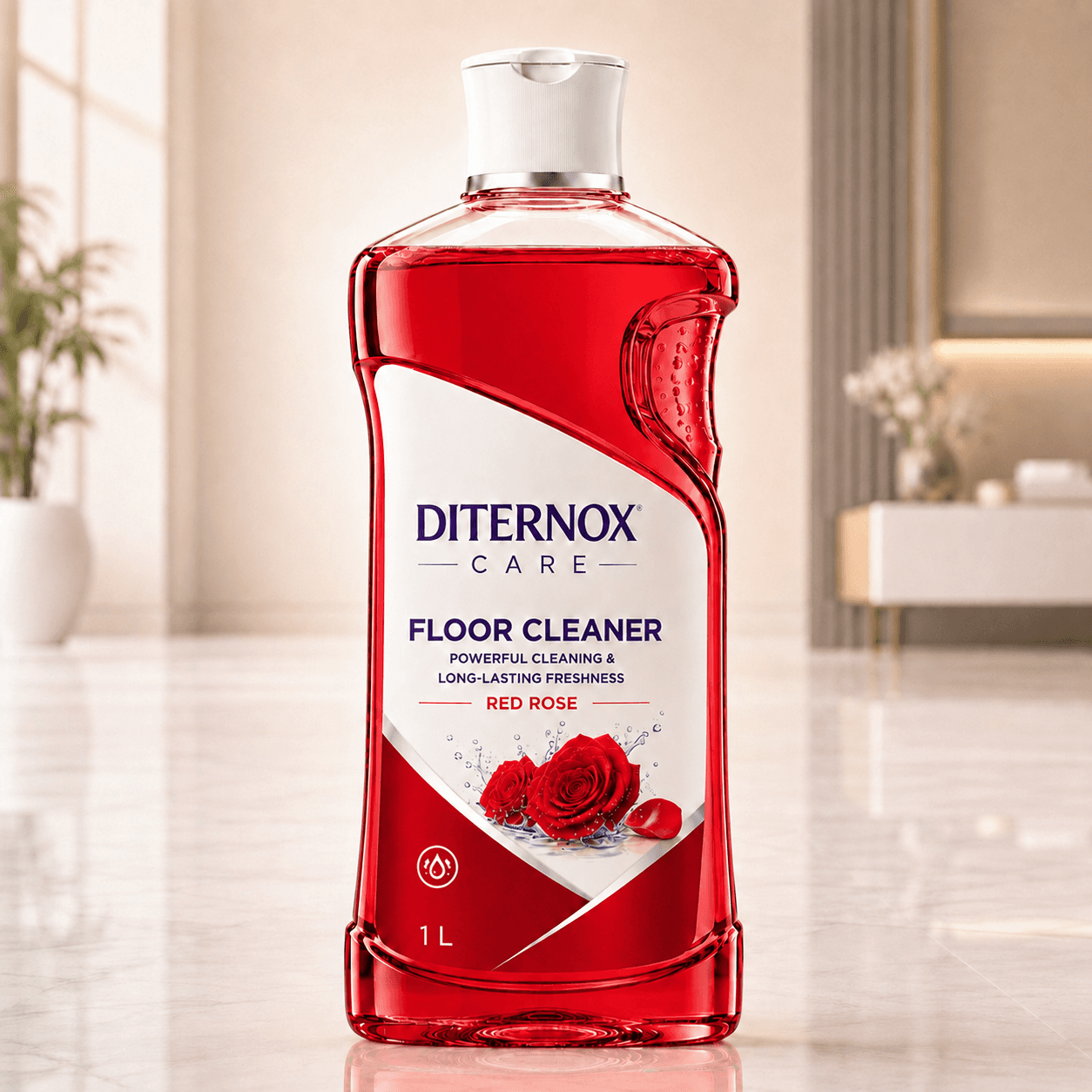 Diternox Care Floor Cleaner, Red Rose, 1 L – Powerful Cleaning & Long-Lasting Freshness