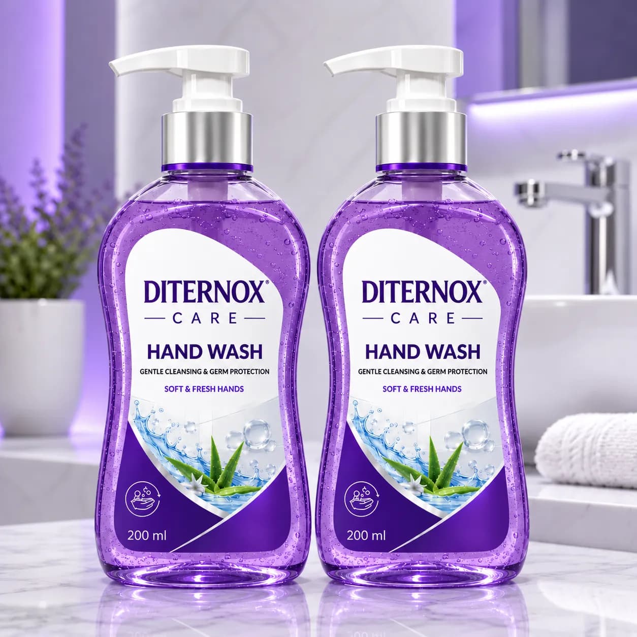 Diternox Care Hand Wash Liquid 200 ml x 2 Pack – Gentle Cleansing Handwash with Aloe Vera for Soft and Fresh Hands